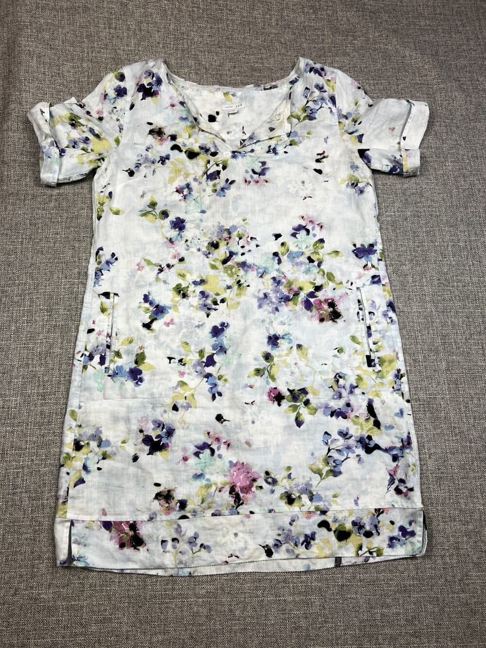 J.Jill Love Linen Floral Shift Dress XS 100% Linen Zip Pockets